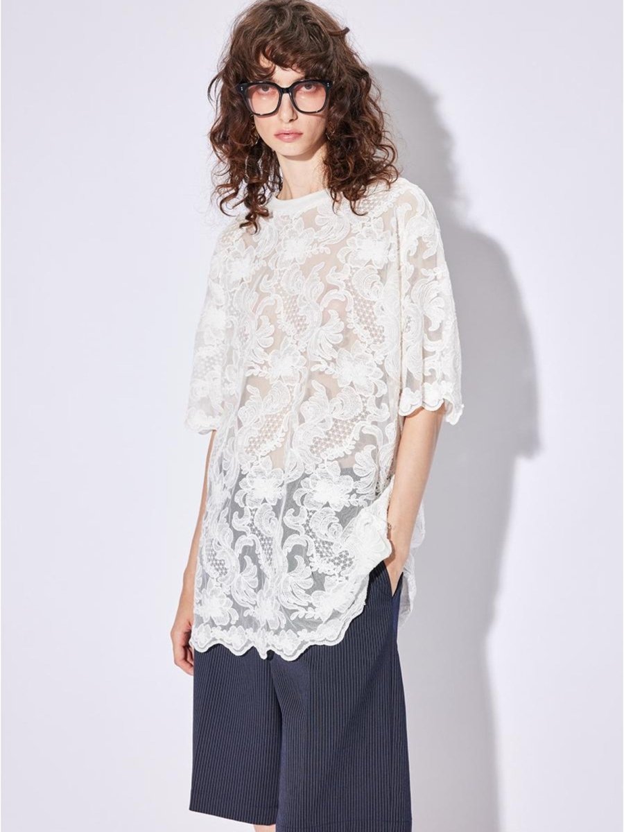 ATONALISMTopsFloral Embroidered Lace Tee