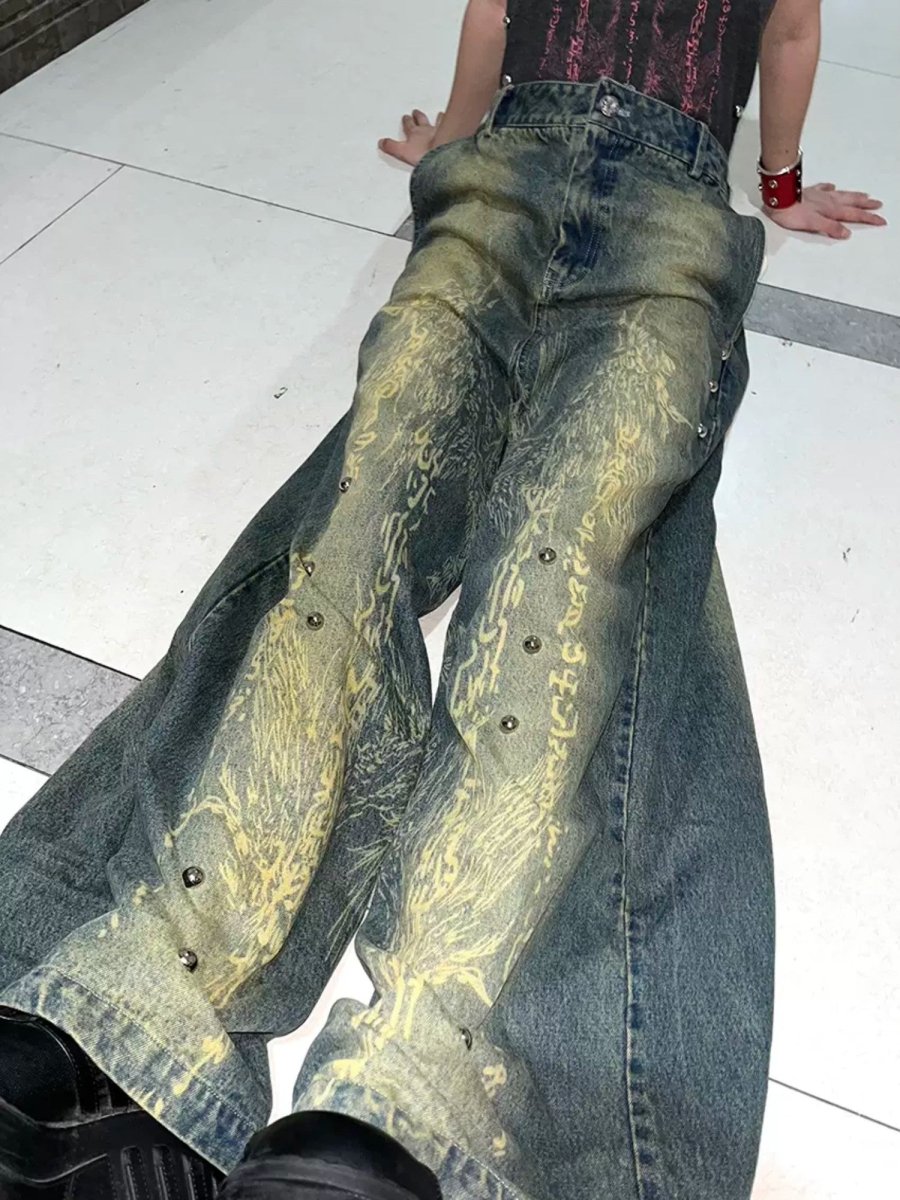 ElyoyaBottomsCircle Distressed Print Jeans
