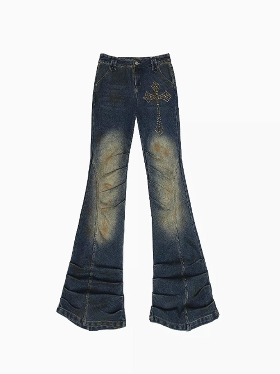 NO ROMANCEBottomsVintage Punk Acid Wash Slim Flare Jeans