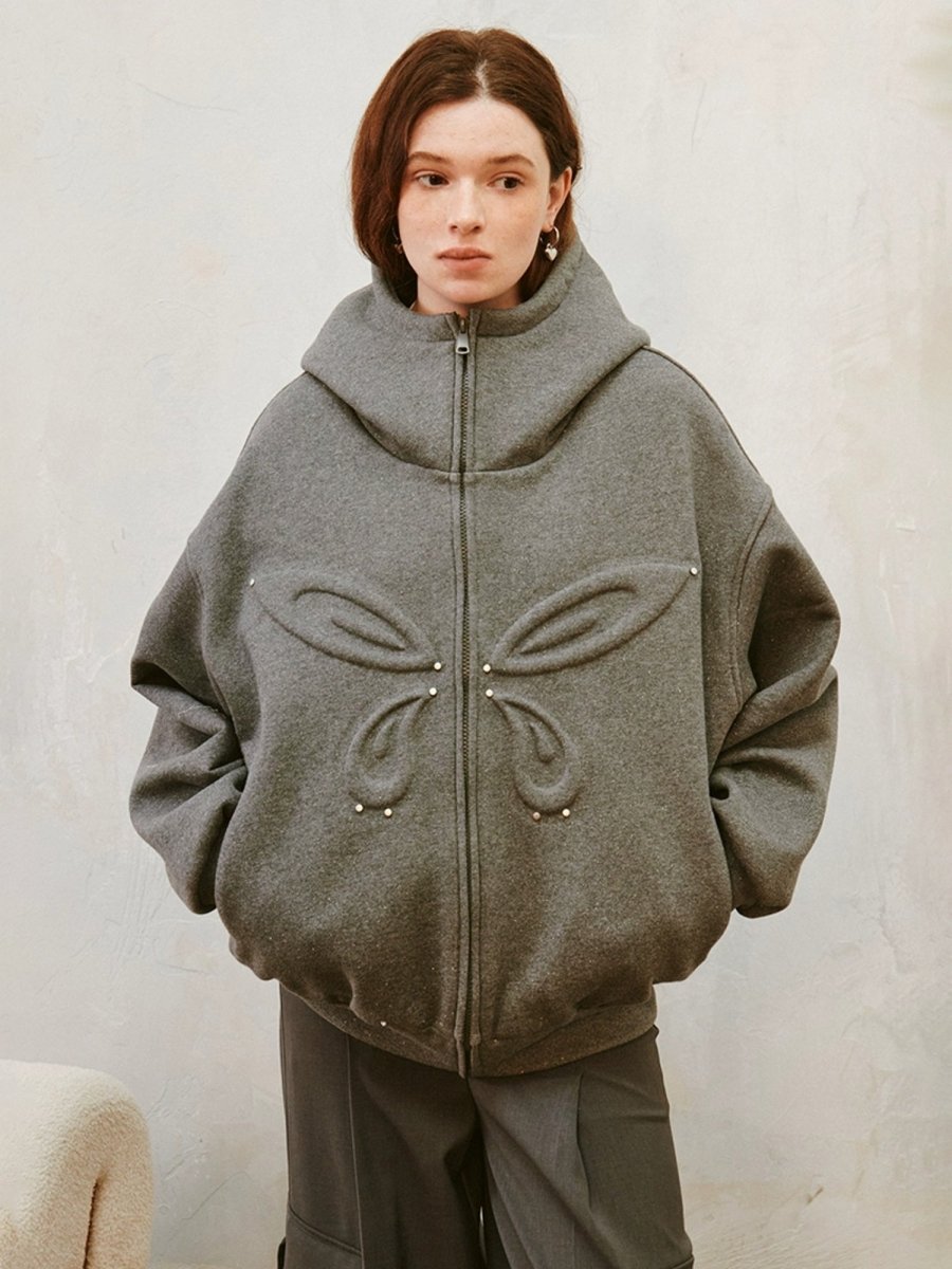 DIDDI MODAOuterwearStarry Butterfly Embossed Studded Hoodie