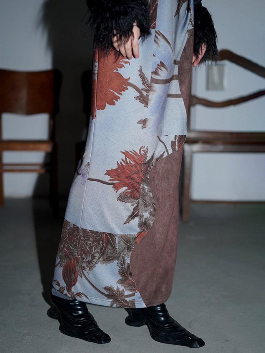 BADTASTEBottomsUnique Suede Patchwork Printed Vintage Long Skirt