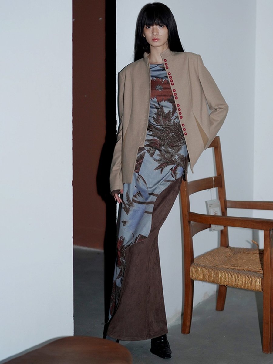 BADTASTEBottomsUnique Suede Patchwork Printed Vintage Long Skirt