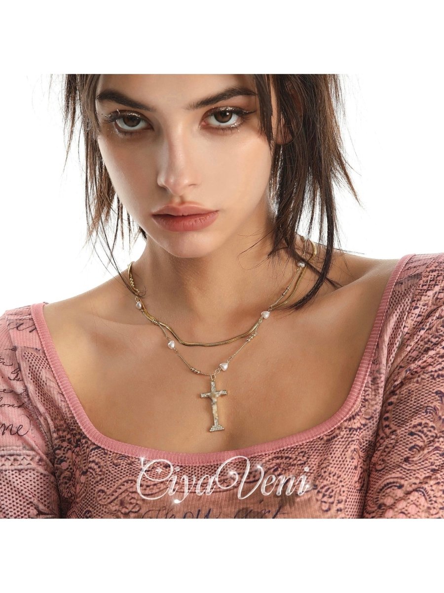 CIYAVENIAccessories & BagsRhinestone Cross & Pearl Choker