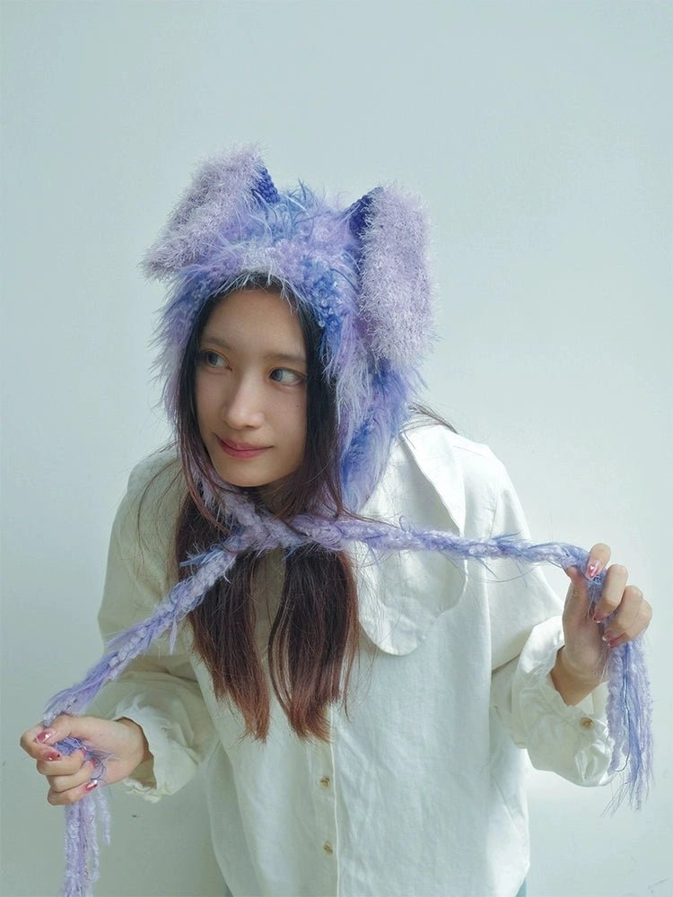 couleurヘッドウェアPurple Bunny Ear Winter Hat