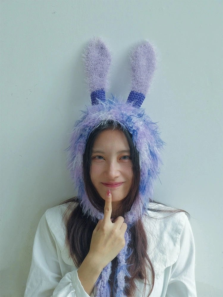 couleurヘッドウェアPurple Bunny Ear Winter Hat