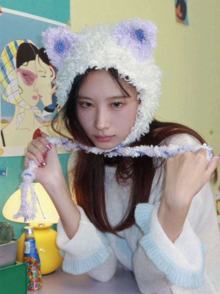 couleurヘッドウェアWhite Cat Ear Knit Hat