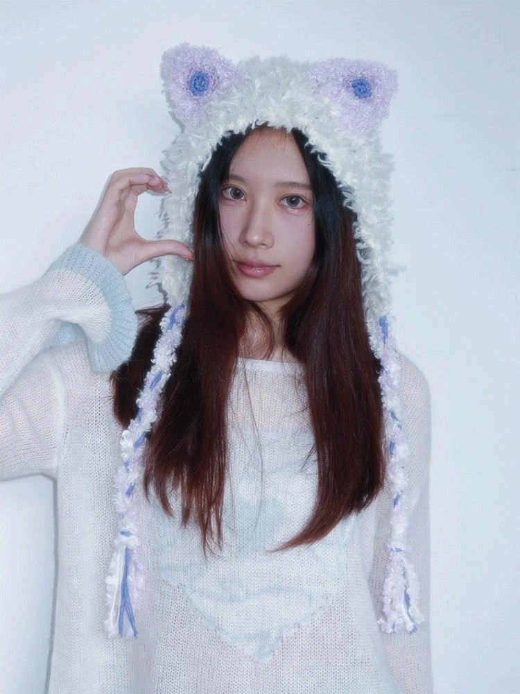 couleurヘッドウェアWhite Cat Ear Knit Hat