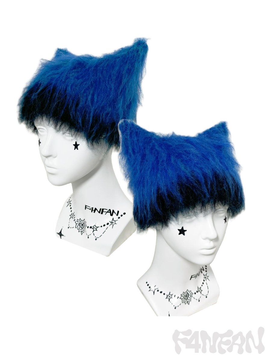 F4NFANヘッドウェアBlue Knit Cat Ear Beanie