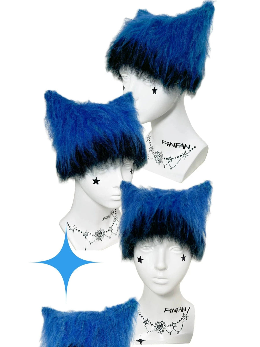 F4NFANヘッドウェアBlue Knit Cat Ear Beanie