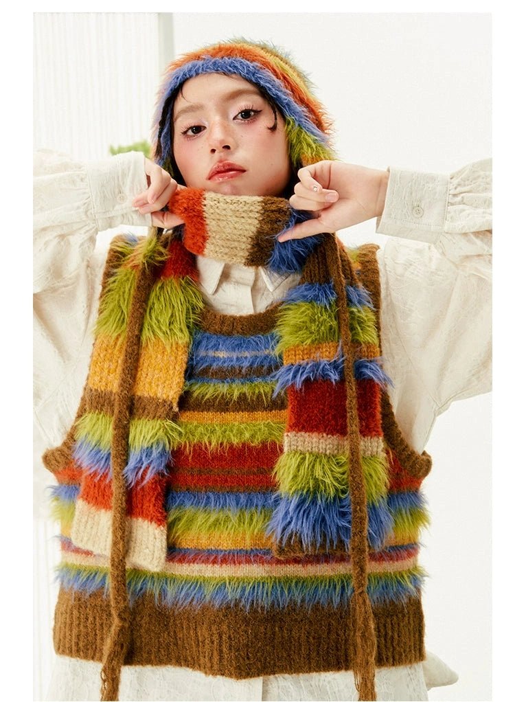 F4NFANヘッドウェアRainbow Stripe Plush Winter Hat