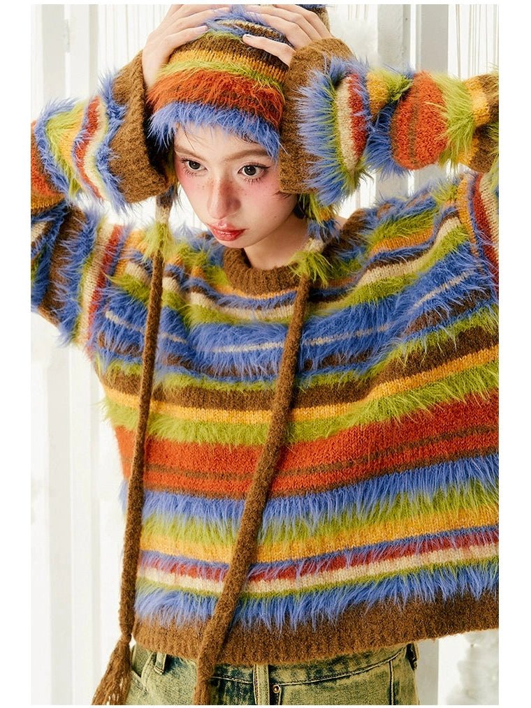 F4NFANヘッドウェアRainbow Stripe Plush Winter Hat