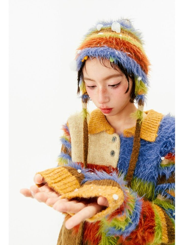 F4NFANヘッドウェアRainbow Stripe Plush Winter Hat