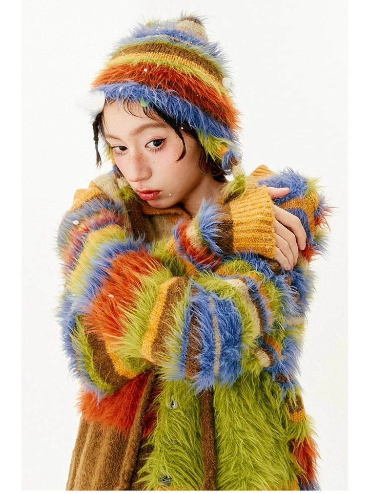 F4NFANヘッドウェアRainbow Stripe Plush Winter Hat