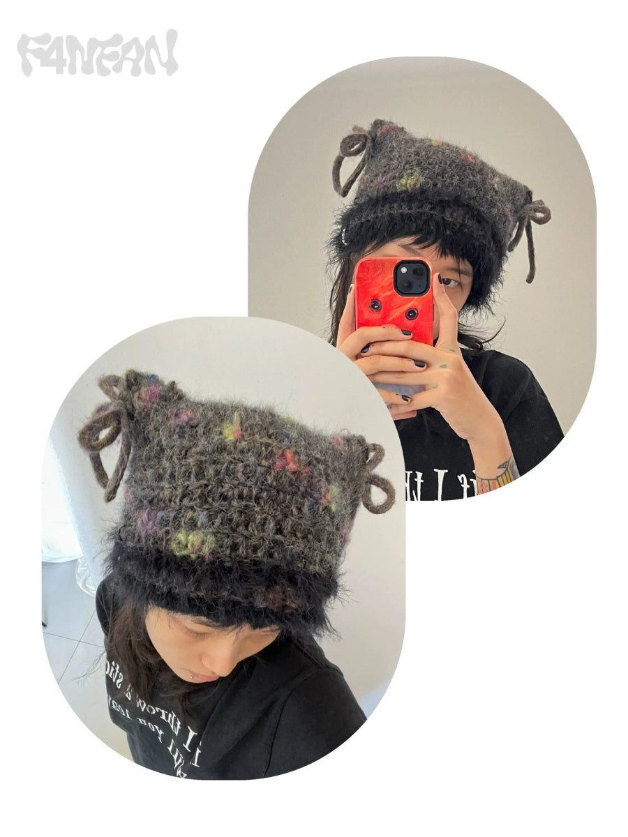 F4NFANヘッドウェアStriped Cat Bow Beanie