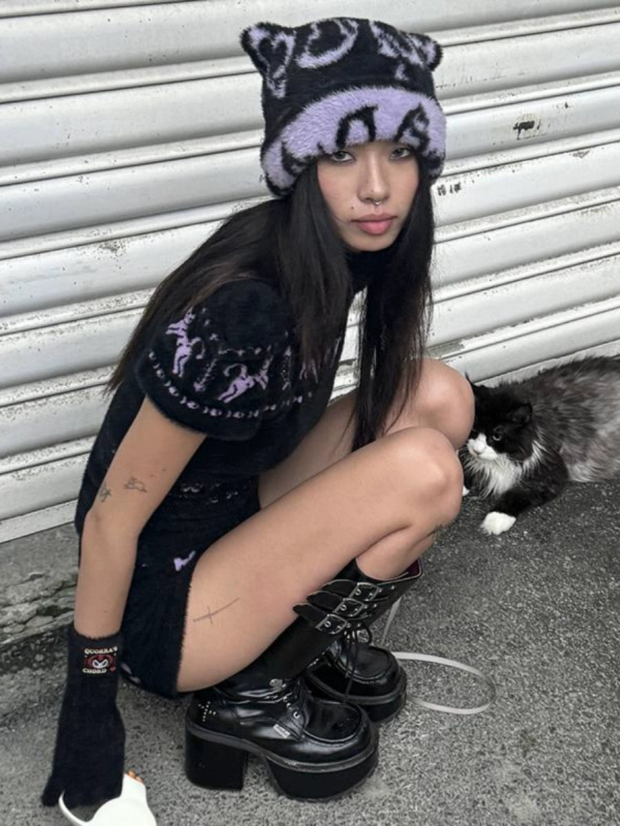 QUORRA S CHORDヘッドウェアHeart Devil Cat Ear Beanie