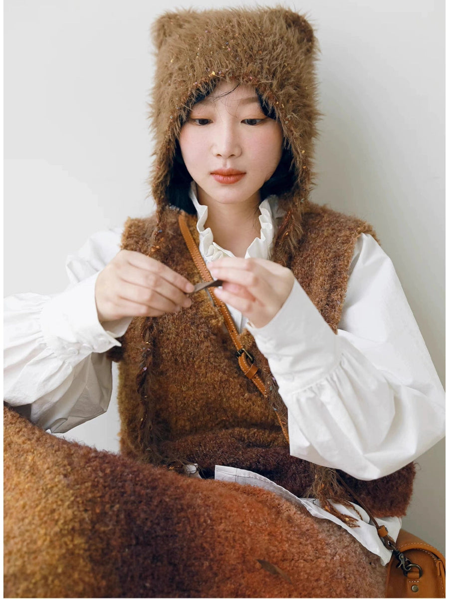 YJGY STUDIOヘッドウェアCute Wool Ear Coverage Hat