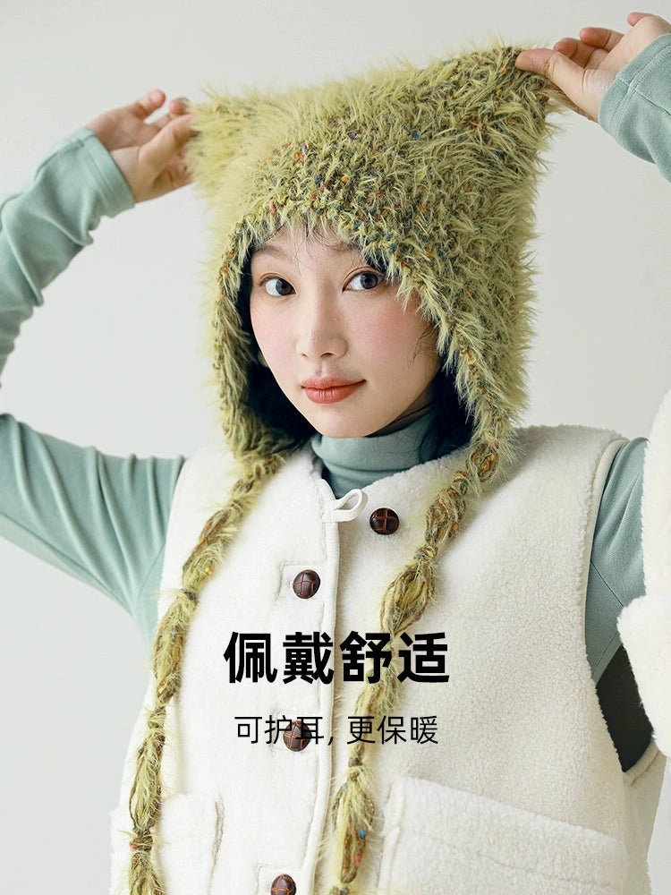 YJGY STUDIOヘッドウェアCute Wool Ear Coverage Hat