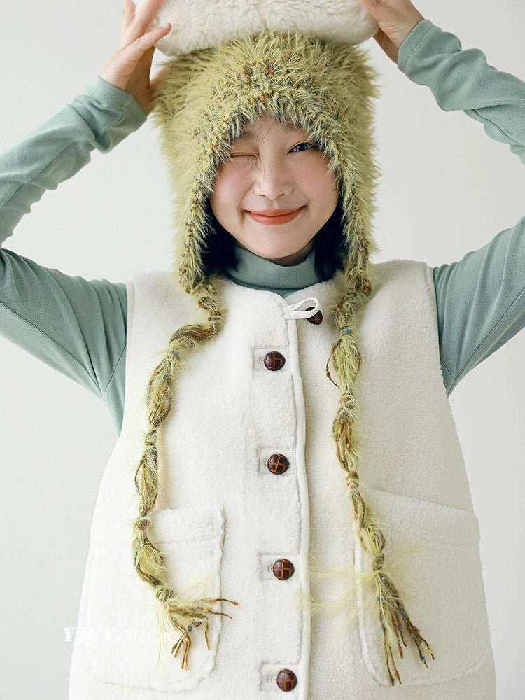 YJGY STUDIOヘッドウェアCute Wool Ear Coverage Hat