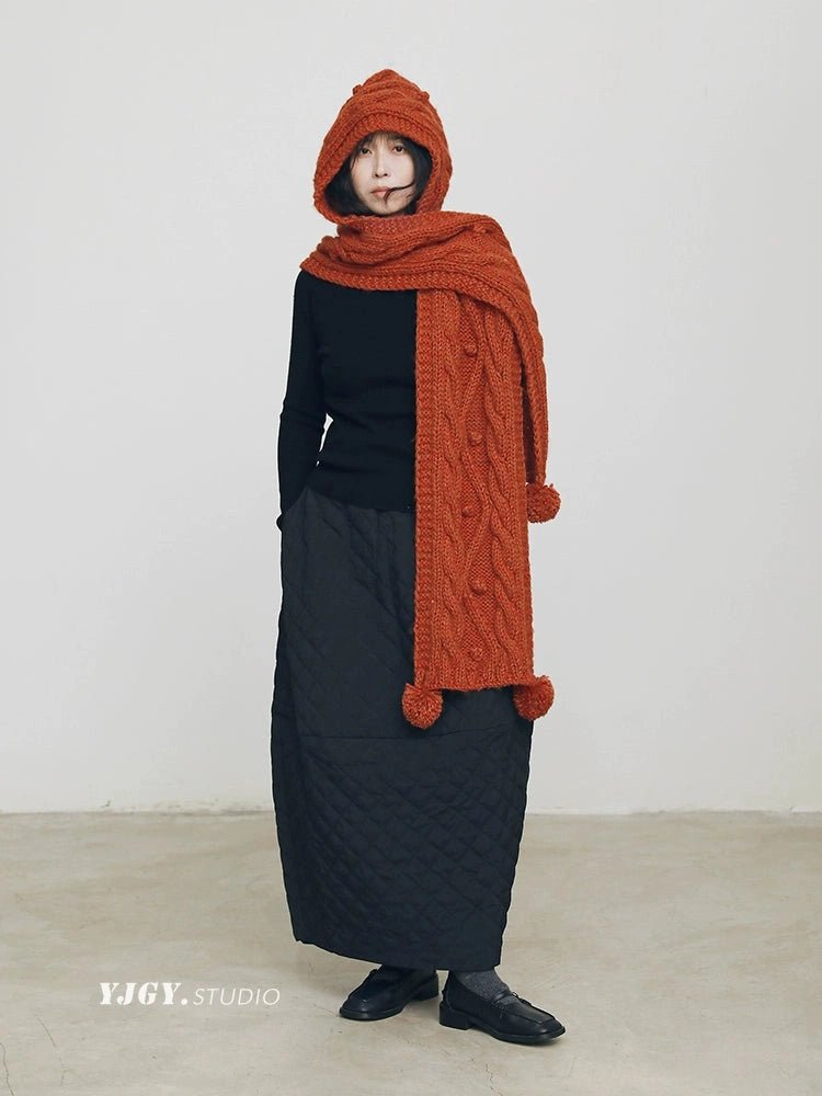 YJGY STUDIOヘッドウェアKnitted Hooded Wool Cape Scarf