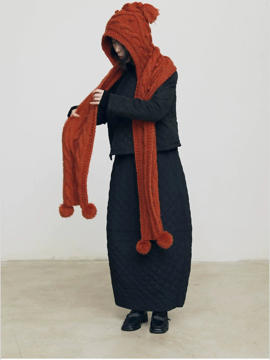 YJGY STUDIOヘッドウェアKnitted Hooded Wool Cape Scarf